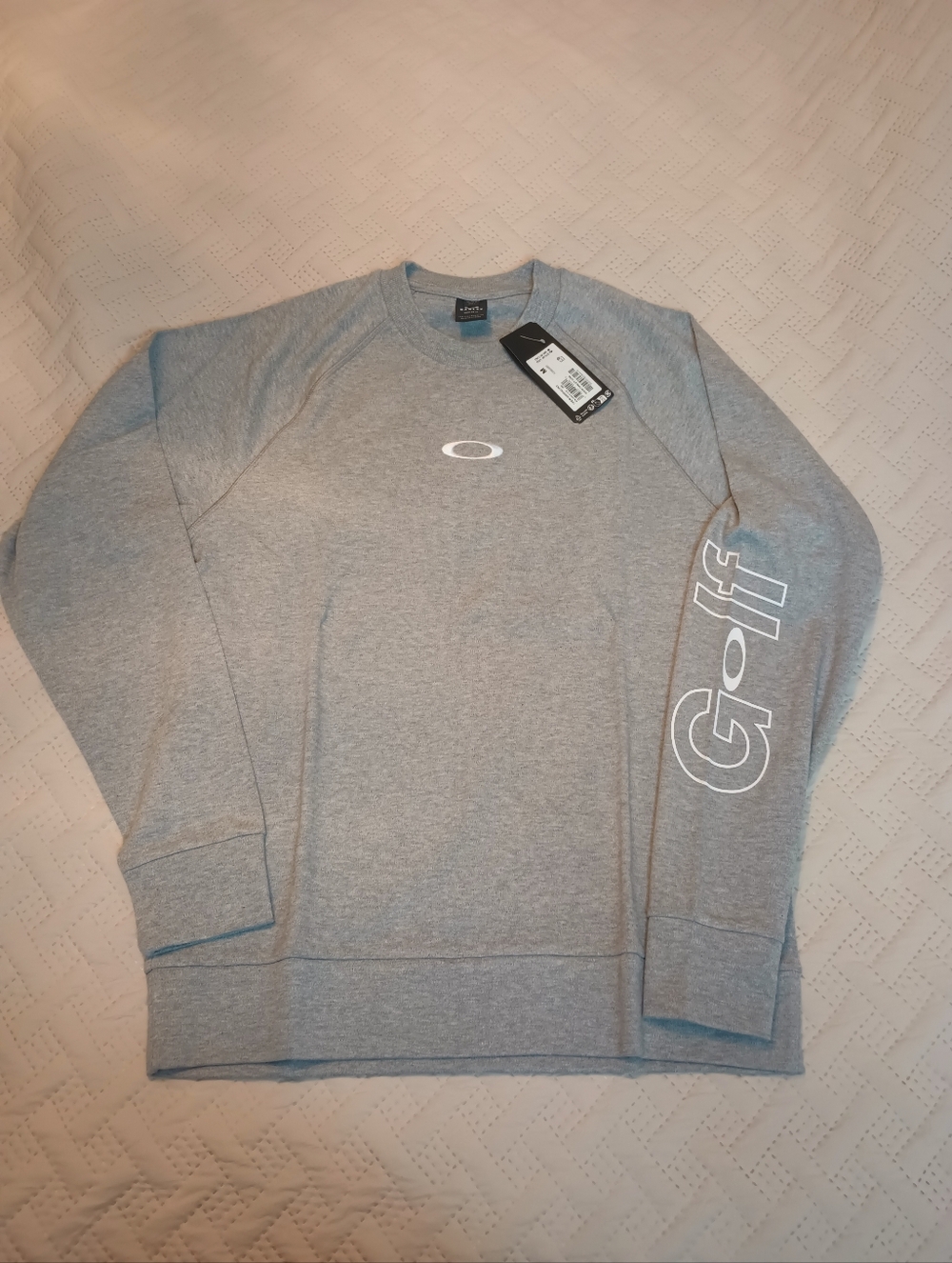 Men's Oakley‎ Light Gray Crewneck Sweatshirt with 'Golf' Sleeve Graphic M